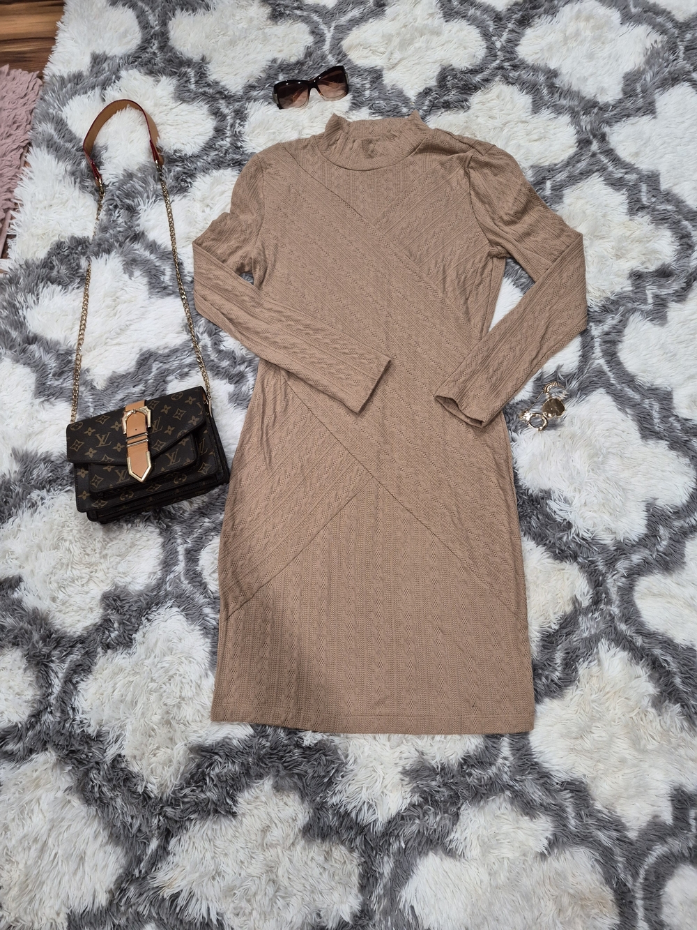 Forever 21 Taupe Long Sleeve Mock Neck Knit Dress